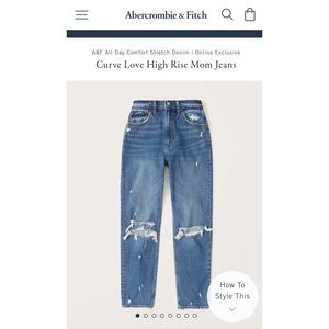 Abercrombie & Fitch Curve Love High Rise Mom Jeans, sz 31S in Medium Ripped Wash